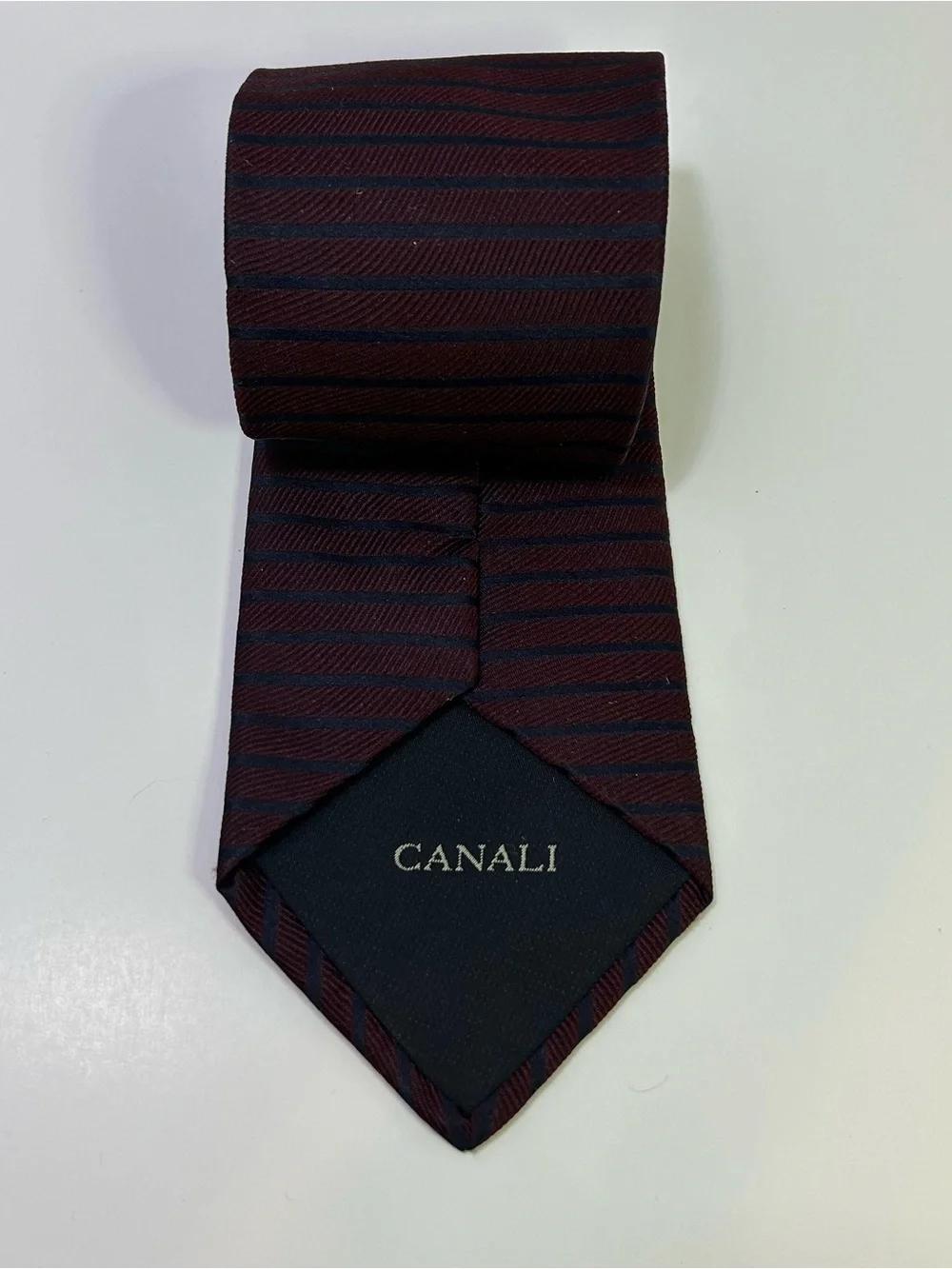 Canali Burgundy Red Striped Silk Men's Woven Tie Classic Style 3.75”